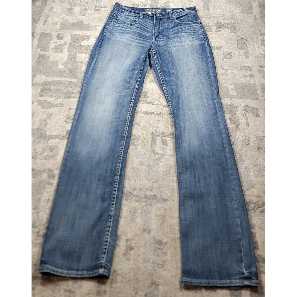 BKE Buckle TYLER Men's Blue Straight Leg‎ Stretch Logo Denim Jeans Sz 32x35